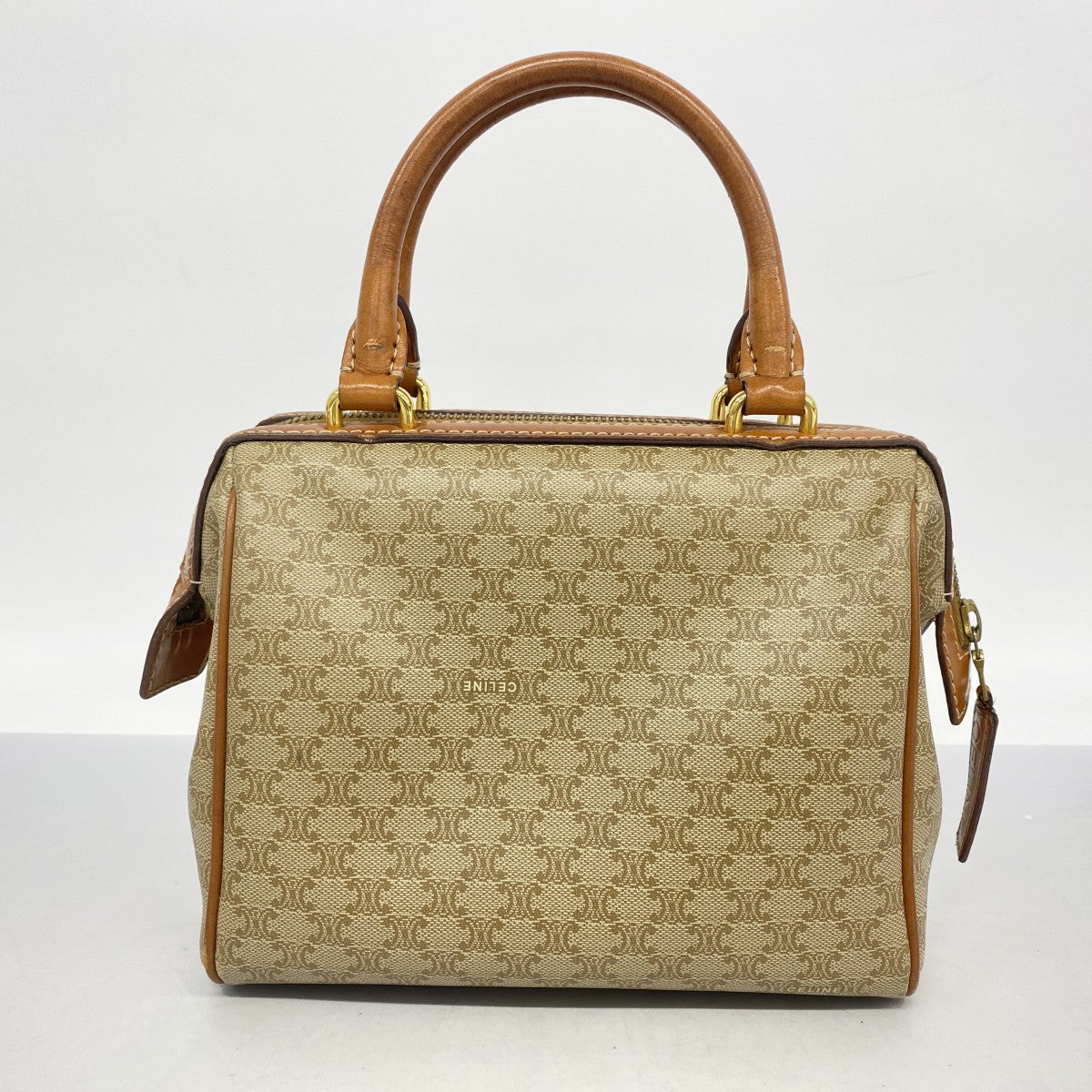 5pb2079】セリーヌ ハンドバッグ マカダム PVC ベージュ ゴールド金具