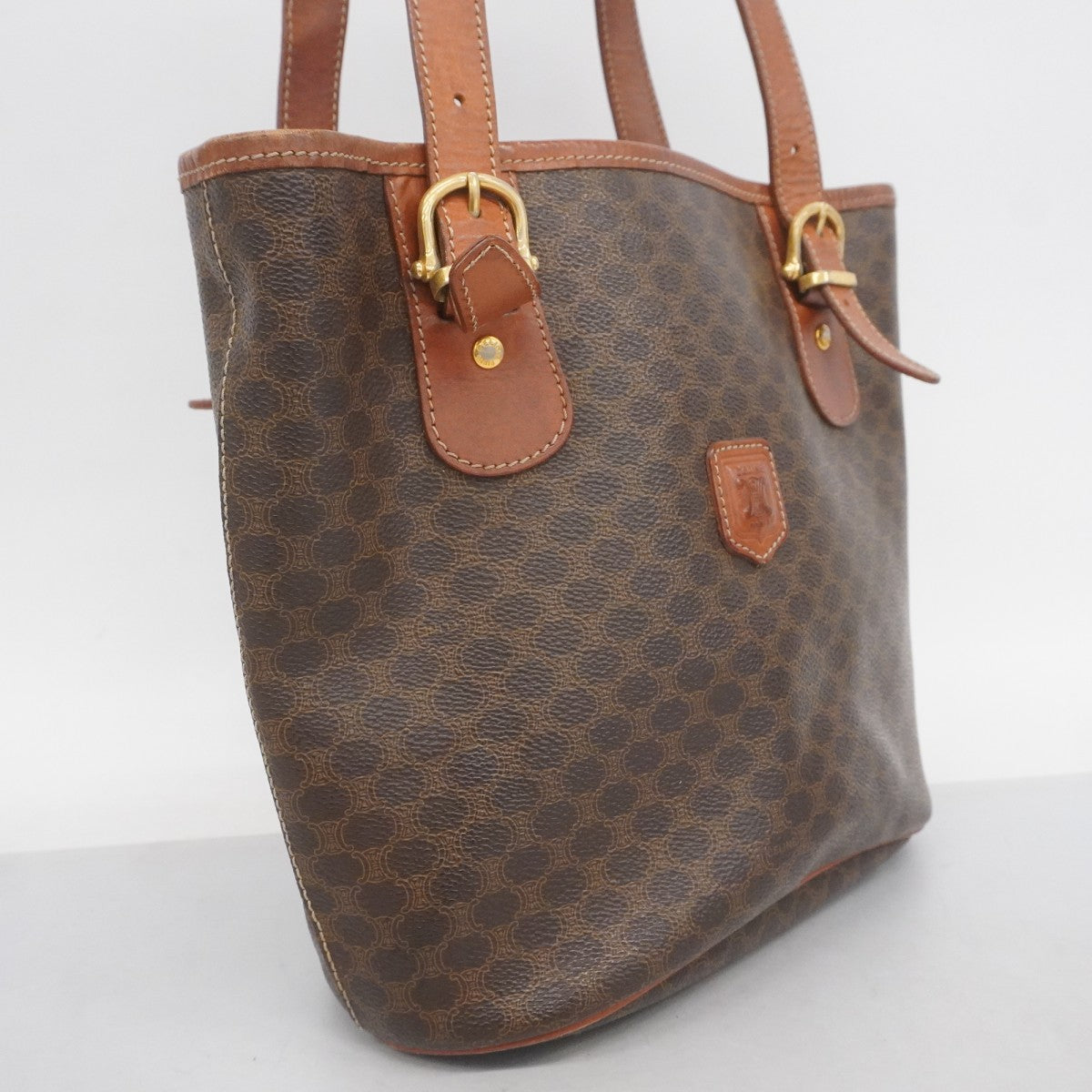 5pb2807】セリーヌ トートバッグ マカダム PVC ブラウン ゴールド金具