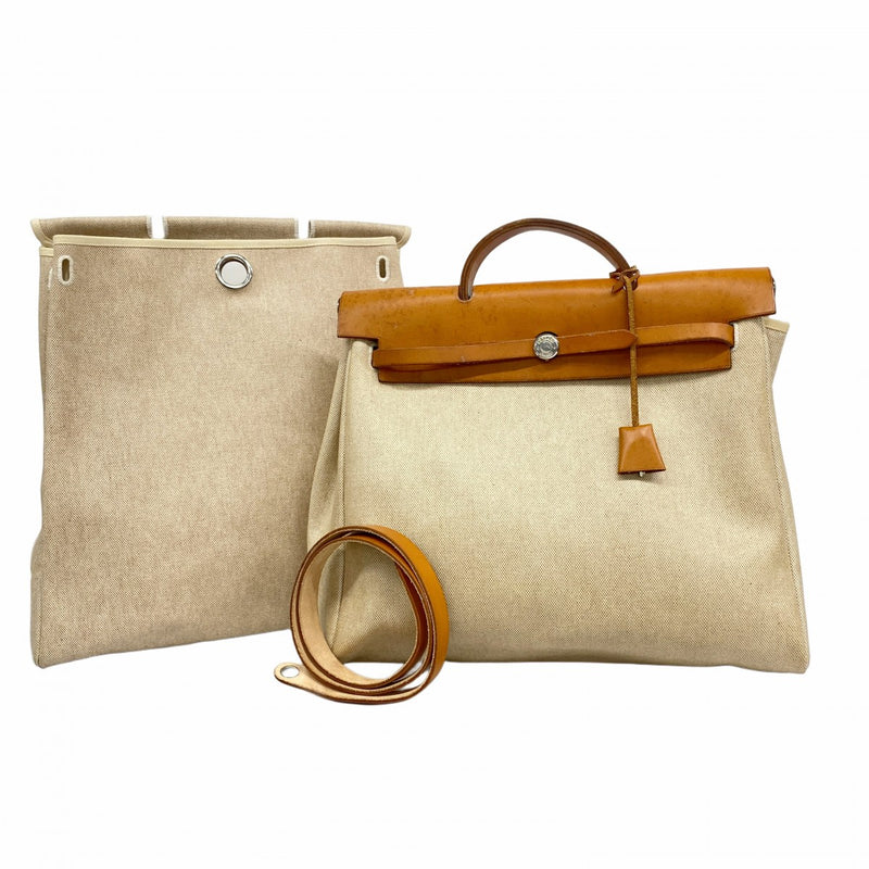 【5pb2823】エルメス ハンドバッグ エールバッグMM トワルアッシュ ナチュラル シルバー金具 □B刻印【中古】レディース 5pb2823】エルメス ハンドバッグ エールバッグMM トワルアッシュ