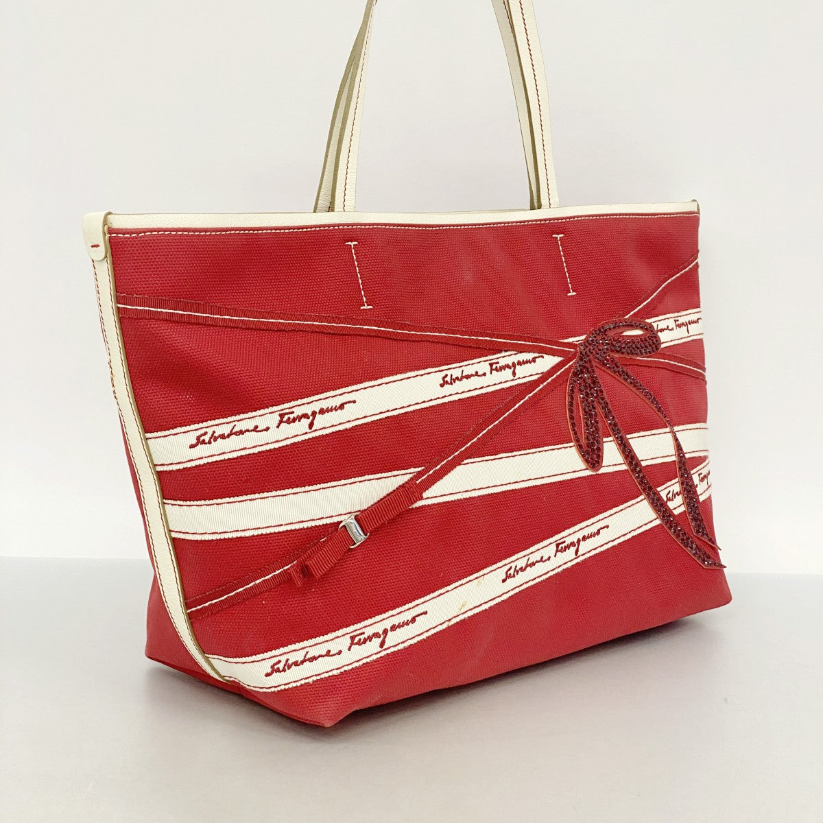 5pb3035】サルヴァトーレフェラガモ トートバッグ キャンバス レッド