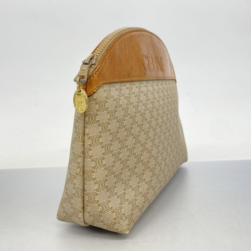 5pc3231-k】セリーヌ ポーチ マカダム PVC ベージュ ゴールド金具