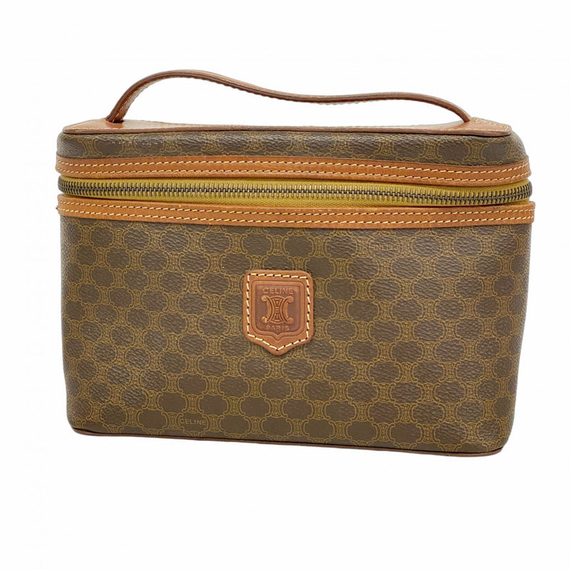 5pc3498】セリーヌ バニティバッグ マカダム PVC ブラウン ゴールド