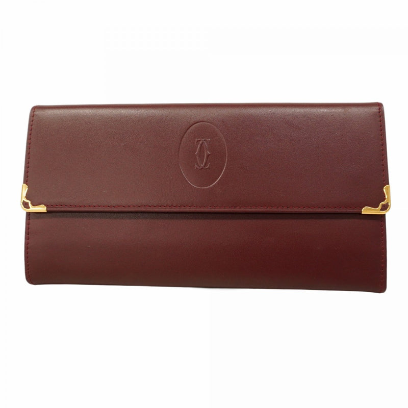 5pc3624】カルティエ 三つ折り長財布 マスト レザー ボルドー ゴールド