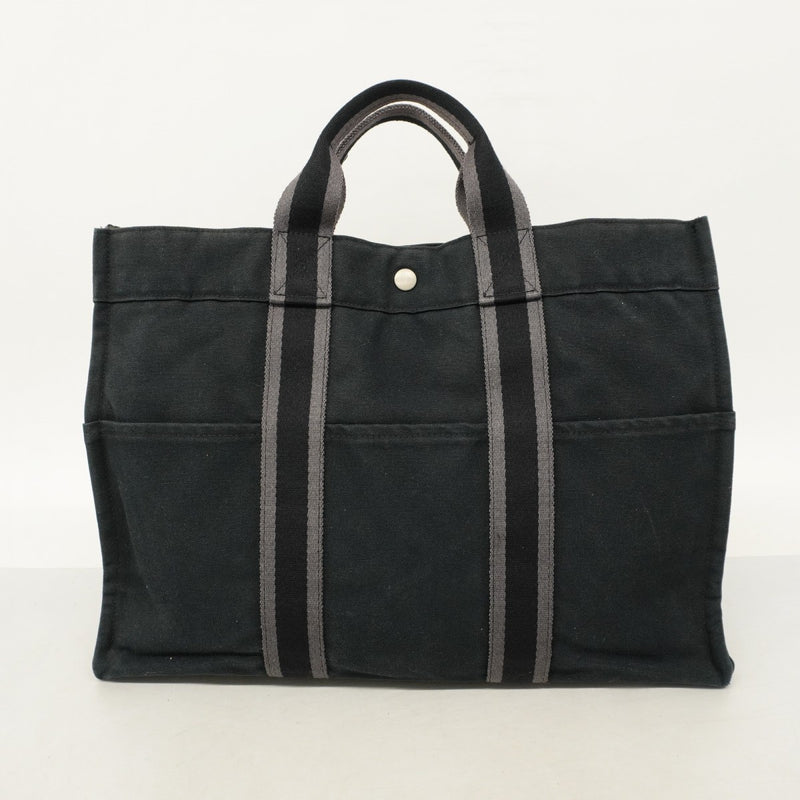【美品】エルメス トートバッグ フールトゥ MMキャンバス ブラック×グレー 黒 エルメス フールトゥMM トートバッグ コットンキャンバス ブラック