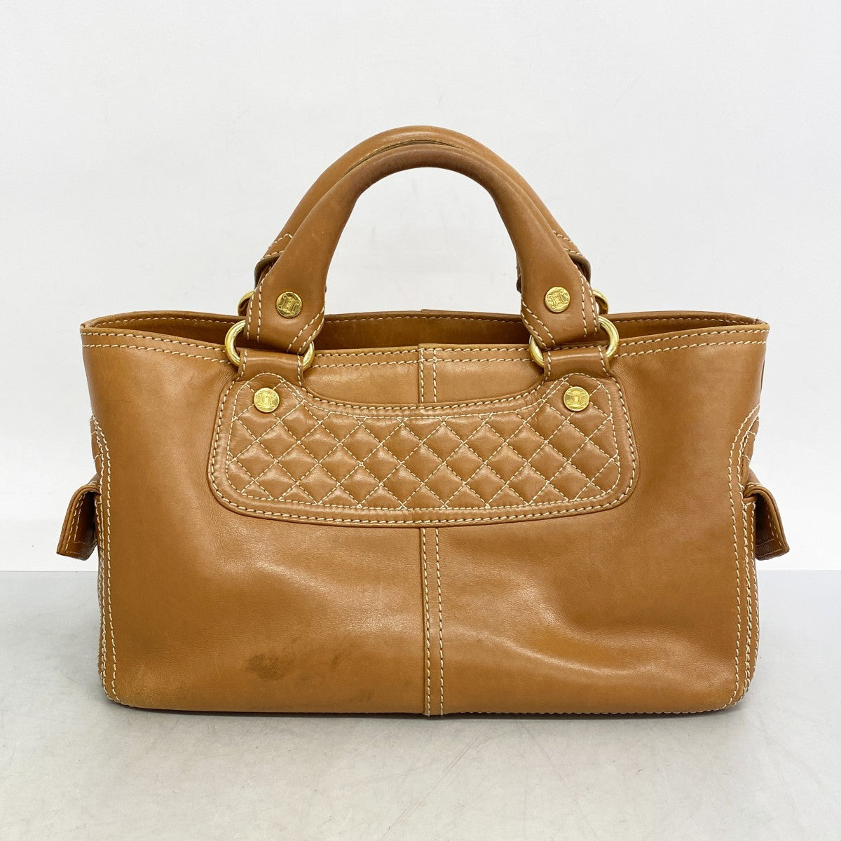 【中古】 砂金35粒 日本直送 名牌中古包 】CELINE セリーヌ マカダム ブラゾン型押し ミニ