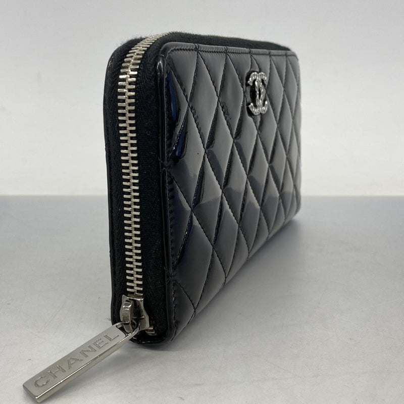 【希少】 シャネル エナメル ブリリアント 長財布 ラウンド　シルバー金具 5pc4217-k】シャネル 長財布 ブリリアント パテントレザー ブラック