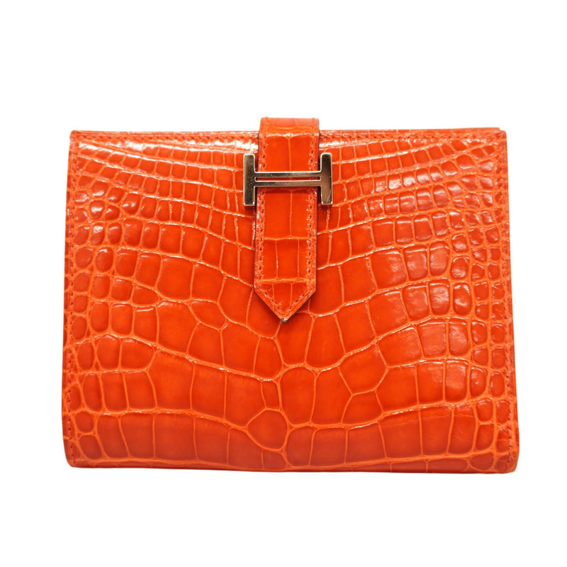 5pc4358】エルメス 財布 ベアンコンパクト アリゲーター ゼラニウム