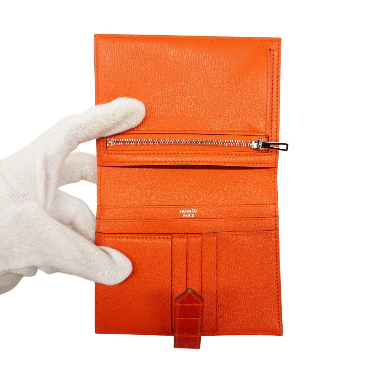 5pc4358】エルメス 財布 ベアンコンパクト アリゲーター ゼラニウム