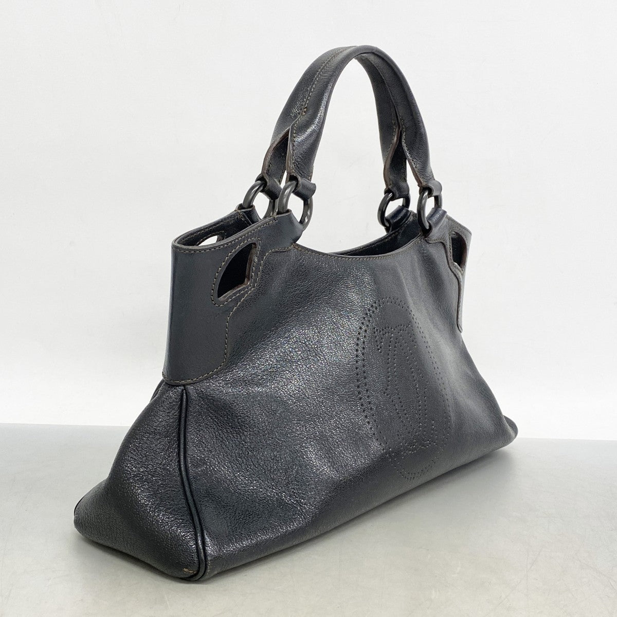 5pc4659】カルティエ ハンドバッグ マルチェロ レザー ブラック ダーク