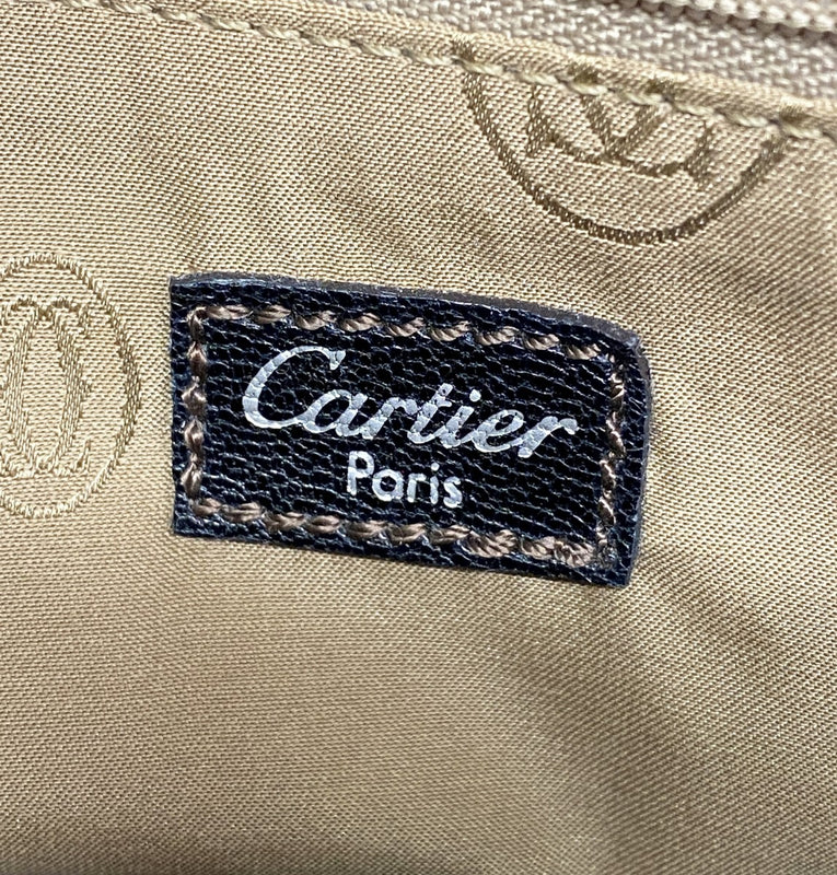 5pc4659】カルティエ ハンドバッグ マルチェロ レザー ブラック ダーク