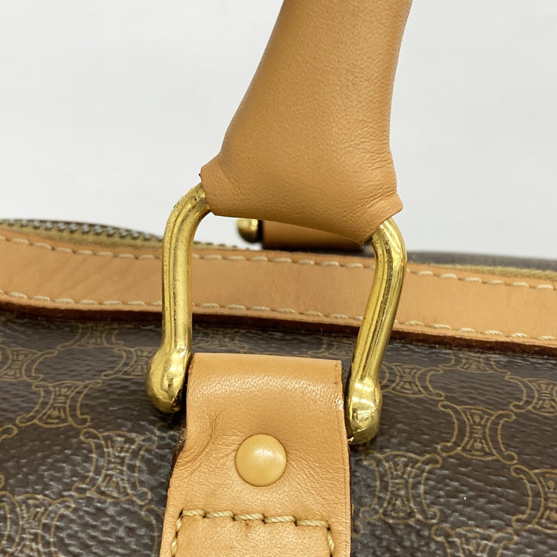 【特大容量/美品】セリーヌ　ボストンバッグ　マカダム　レザー　ゴールド金具 CELINE オールドセリーヌ トリオンフ(マカダム) 総柄 ボストンバッグ