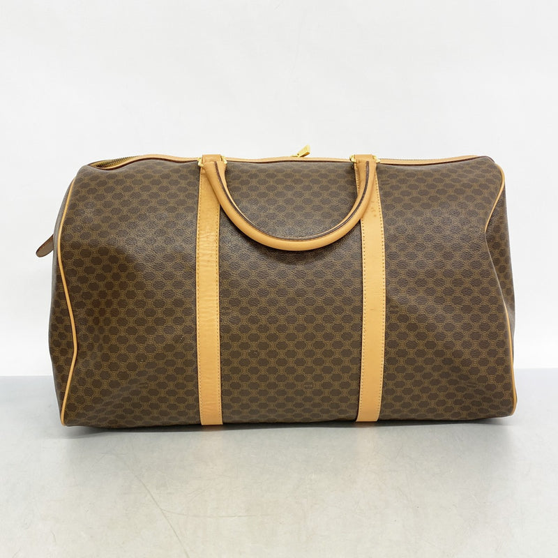 【CELINE】ボストンバッグ　マカダム柄　ゴールド金具 PVC ブラウン　鍵 CELINE】ボストンバッグ マカダム柄 ゴールド金具 ブラウン PVC CELINE