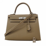 ★SALE【5pd4882-g】エルメス ハンドバッグ ケリー28 ヴォーエプソン エトゥープ シルバー金具 D刻印 2wayバッグ【中古】レディース