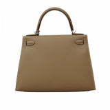 ★SALE【5pd4882-g】エルメス ハンドバッグ ケリー28 ヴォーエプソン エトゥープ シルバー金具 D刻印 2wayバッグ【中古】レディース