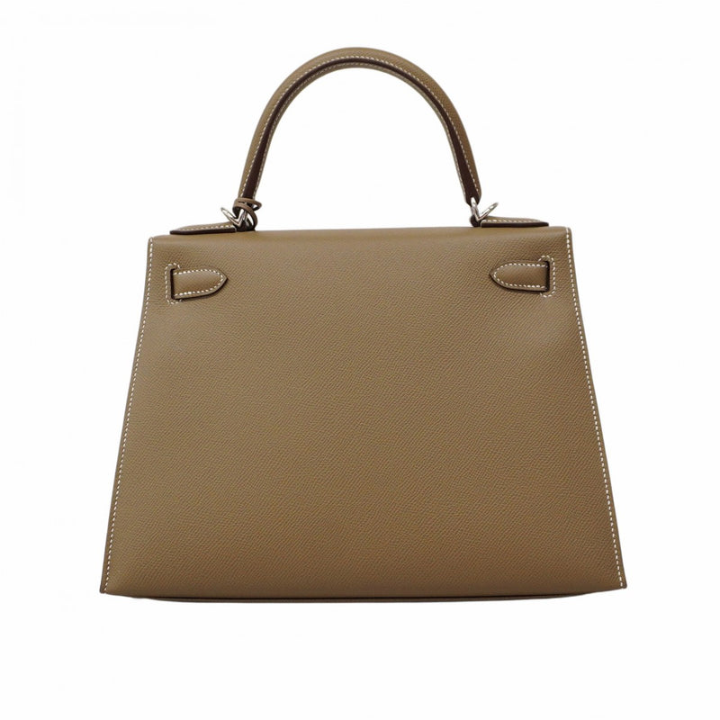 ★SALE【5pd4882-g】エルメス ハンドバッグ ケリー28 ヴォーエプソン エトゥープ シルバー金具 D刻印 2wayバッグ【中古】レディース