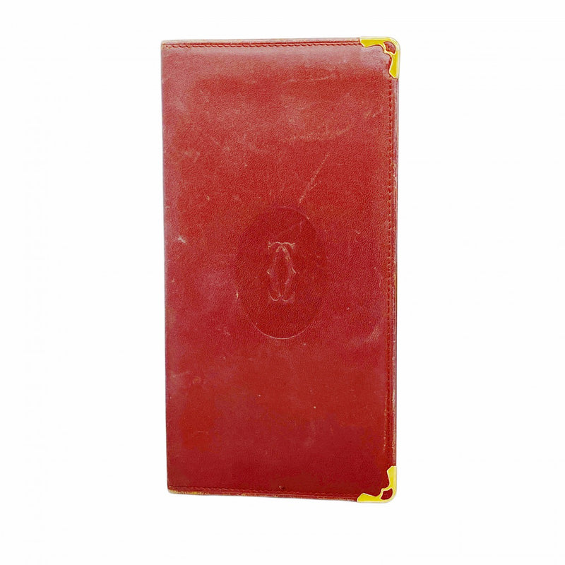 5pd4979】カルティエ 長札入れ マスト レザー ボルドー ゴールド金具