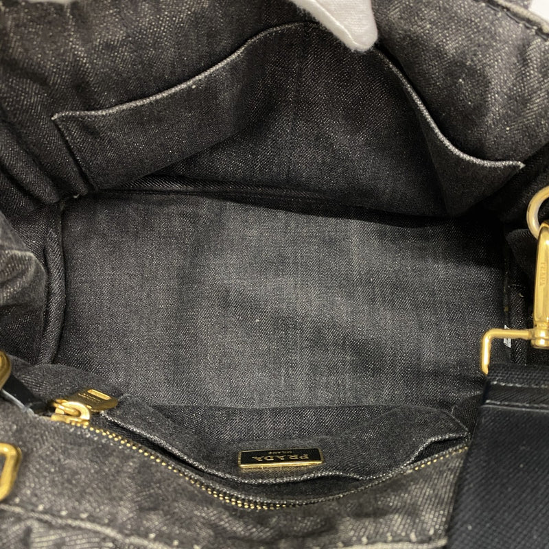 5pd5793-k】プラダ トートバッグ カナパ デニム ブラック ゴールド金具