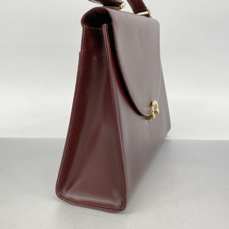 【極美品】カルティエ　ハンドバッグ　レザー　ボルドー　ゴールド金具　自立 5pd6089】カルティエ ハンドバッグ マスト レザー ボルドー ゴールド