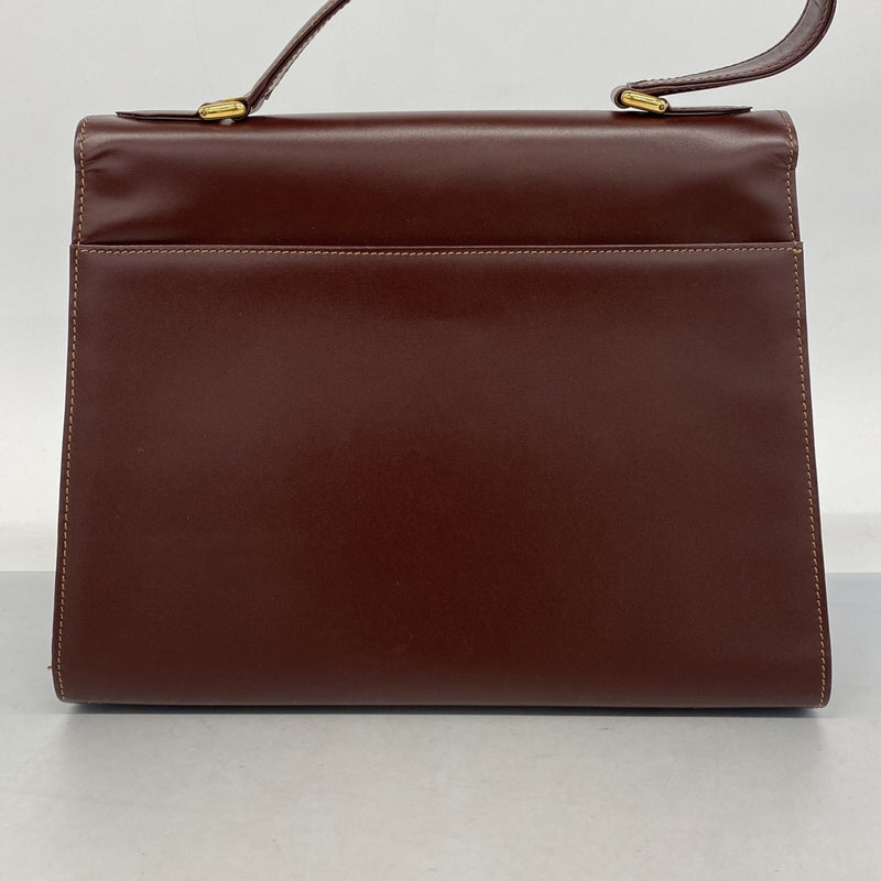 【極美品】カルティエ　ハンドバッグ　レザー　ボルドー　ゴールド金具　自立 5pd6089】カルティエ ハンドバッグ マスト レザー ボルドー ゴールド