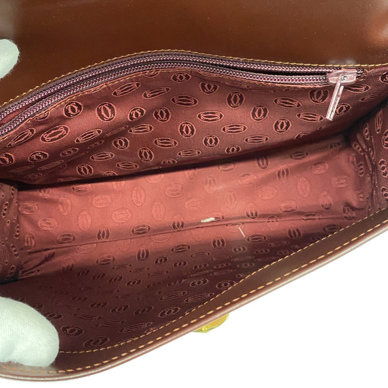 5pd6089】カルティエ ハンドバッグ マスト レザー ボルドー ゴールド