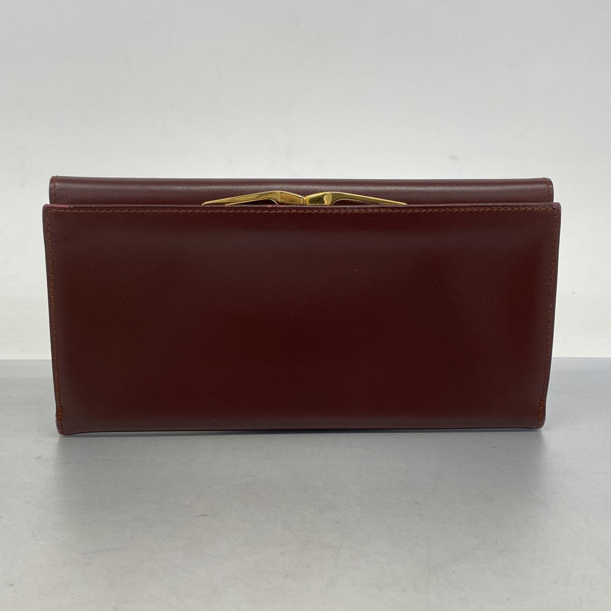 5pd6091】カルティエ 三つ折り長財布 マスト レザー ボルドー ゴールド