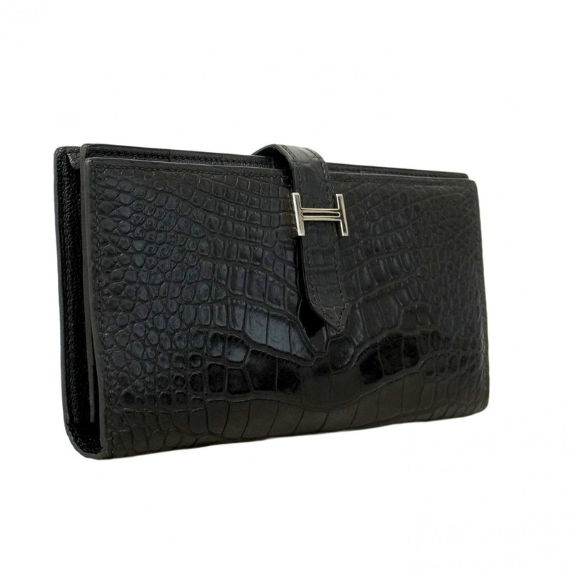 5pd6673】エルメス 長財布 ベアンスフレ アリゲーター ブラック