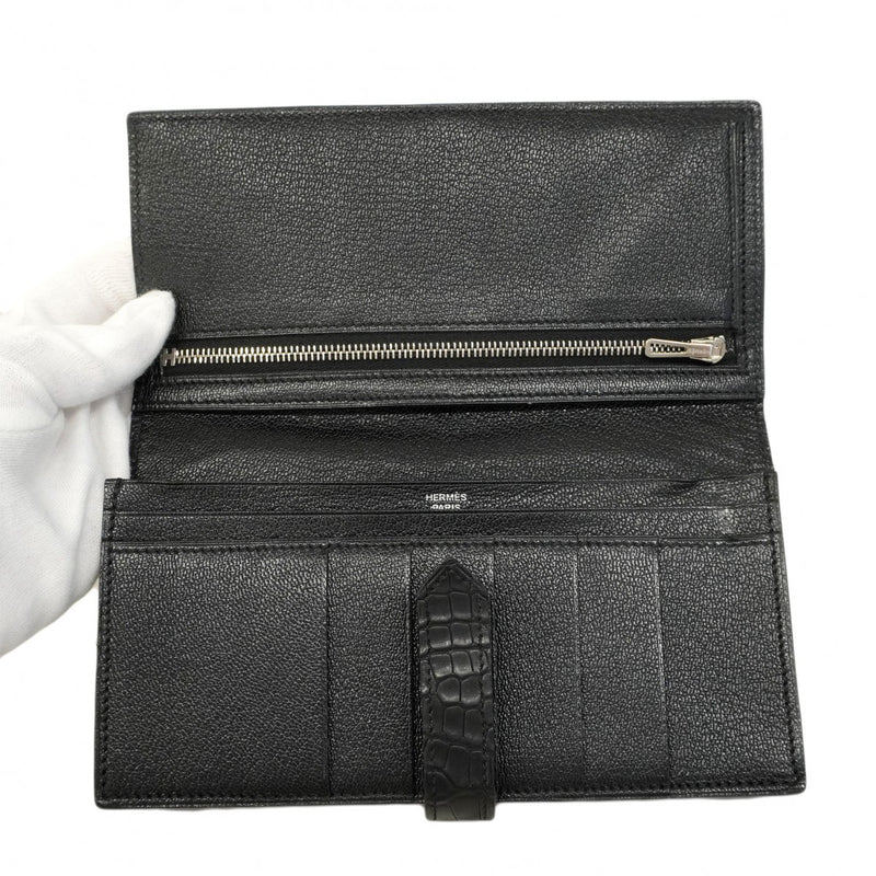 最高峰品◆HERMES ベアンスフレ アリゲーター ブラック 長財布 □J刻印 5pd6673】エルメス 長財布 ベアンスフレ アリゲーター ブラック