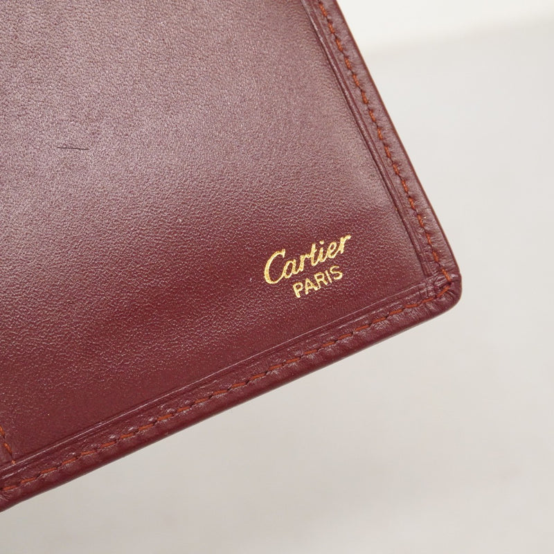 5pe6877】カルティエ 長札入れ マスト レザー ボルドー ゴールド金具