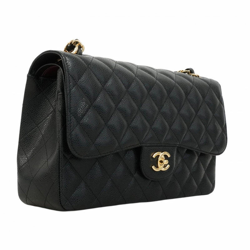 ★最終価格★SALE【5oe5790-h】シャネル ショルダーバッグ マトラッセ Wフラップ Wチェーン キャビアスキン ブラック シルバー金具【中古】レディース 5pe7075】シャネル ショルダーバッグ デカマトラッセ Wフラップ W