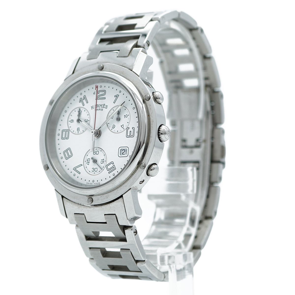 ★最終価格★SALE【5wwi0217】エルメス クリッパー クロノ CL1.910 白文字盤【中古】腕時計 メンズ