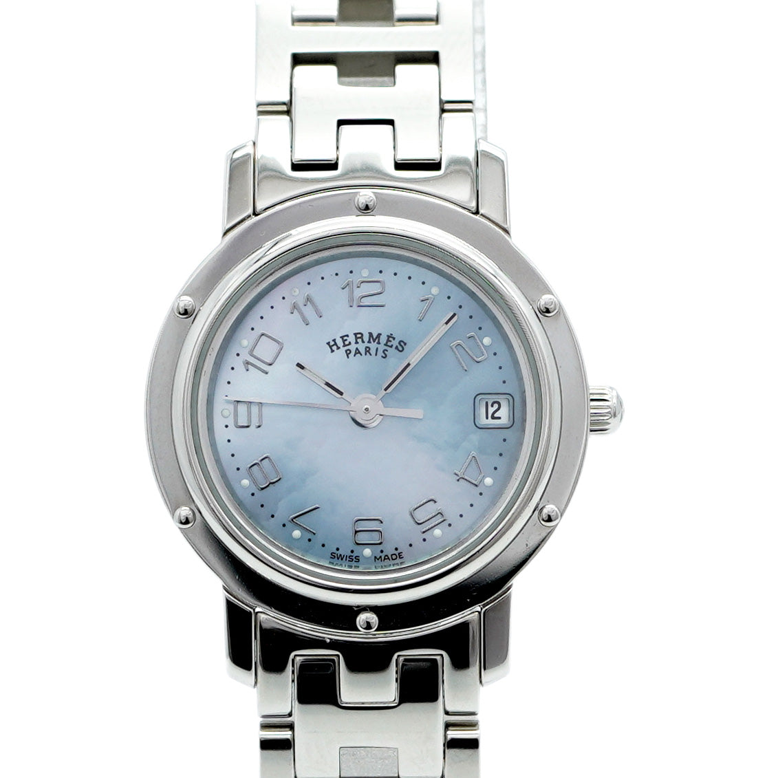 【5wwm0228】エルメス クリッパー CL4.210 青文字盤【中古】腕時計 レディース