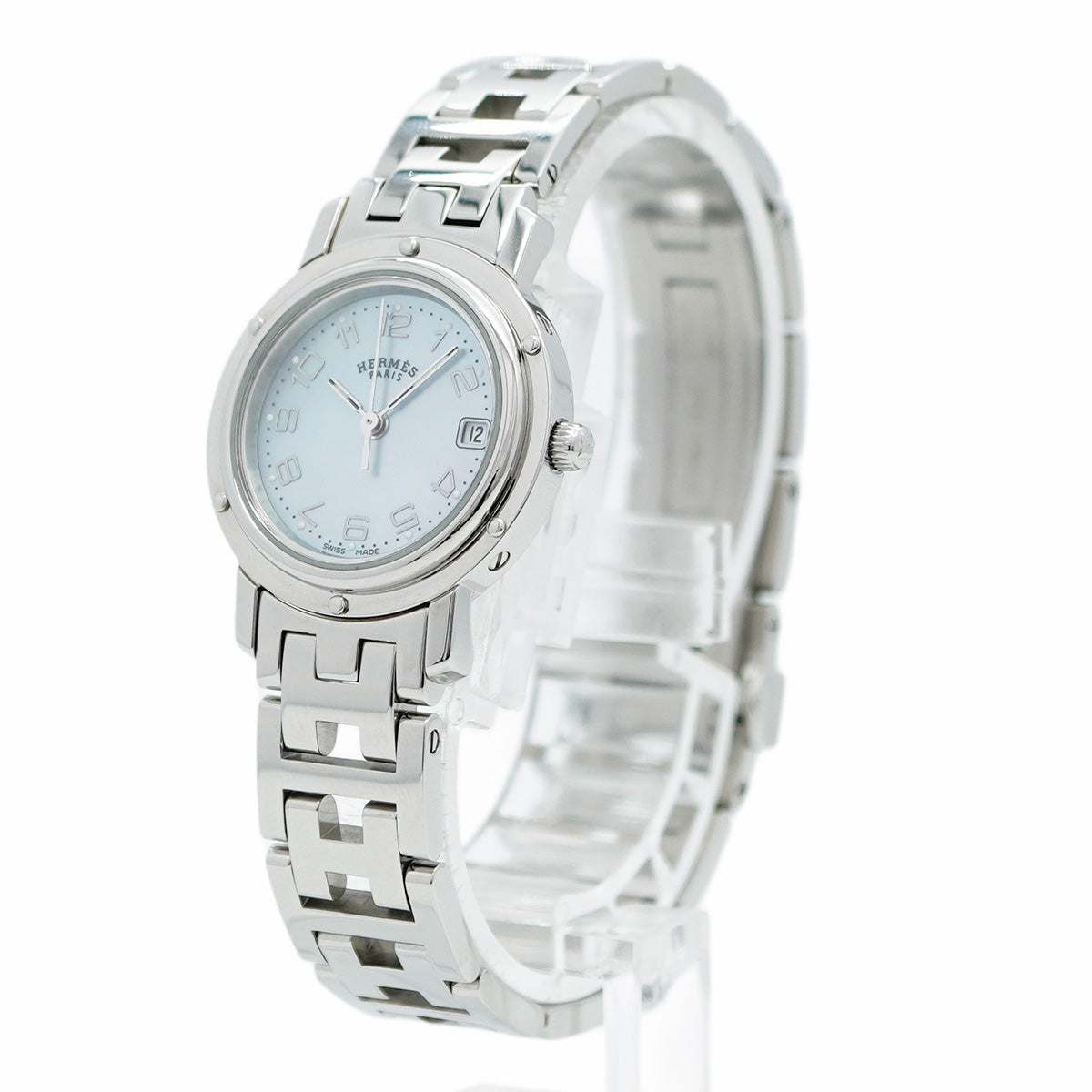 【5wwm0228】エルメス クリッパー CL4.210 青文字盤【中古】腕時計 レディース