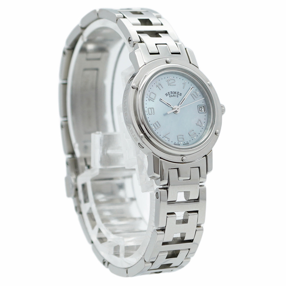 【5wwm0228】エルメス クリッパー CL4.210 青文字盤【中古】腕時計 レディース