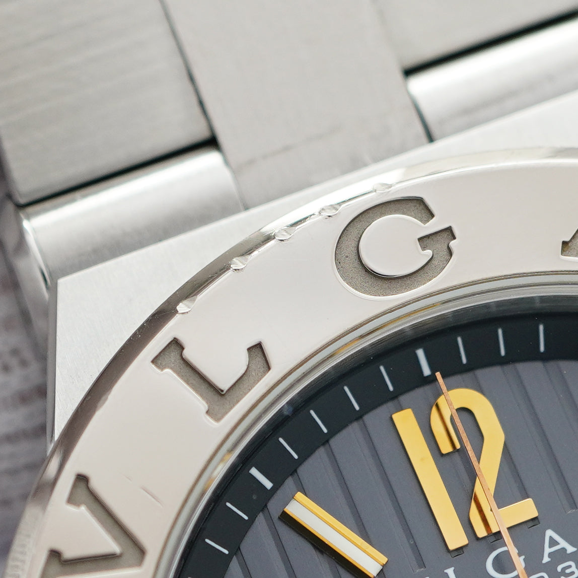 【5wwm0285】ブルガリ ディアゴノ カリブロ303 DG42C14SWGSDCH グレー文字盤【中古】腕時計 メンズ