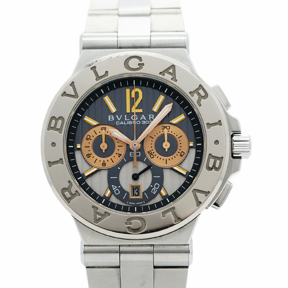 【5wwm0285】ブルガリ ディアゴノ カリブロ303 DG42C14SWGSDCH グレー文字盤【中古】腕時計 メンズ