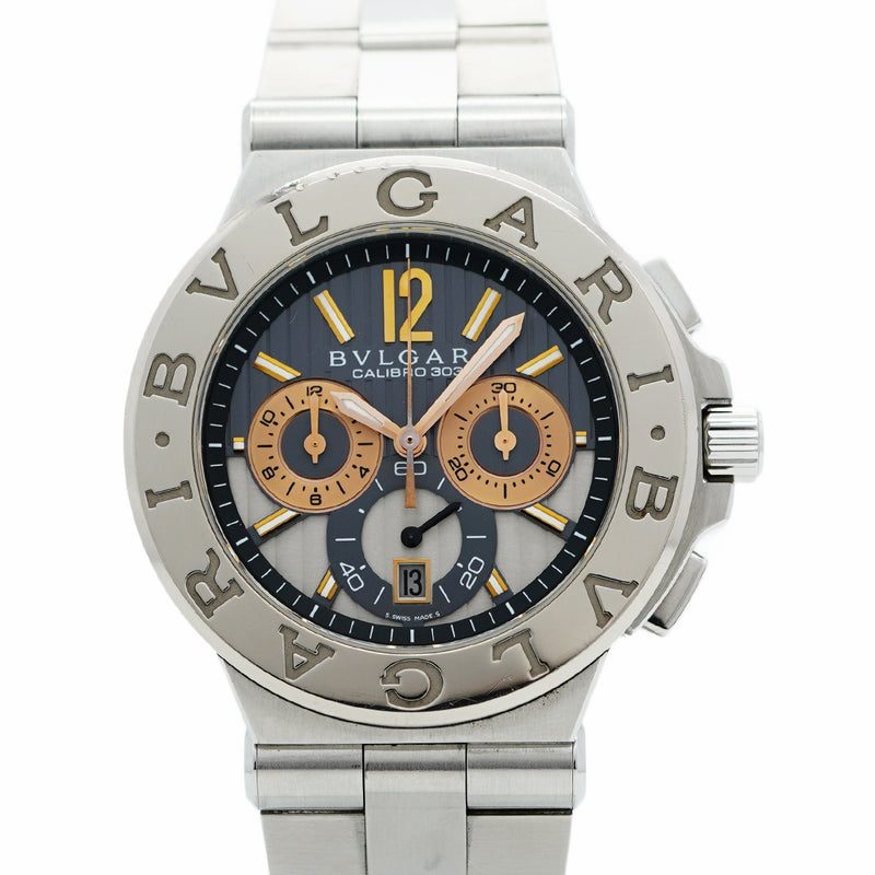 【5wwm0285】ブルガリ ディアゴノ カリブロ303 DG42C14SWGSDCH グレー文字盤【中古】腕時計 メンズ