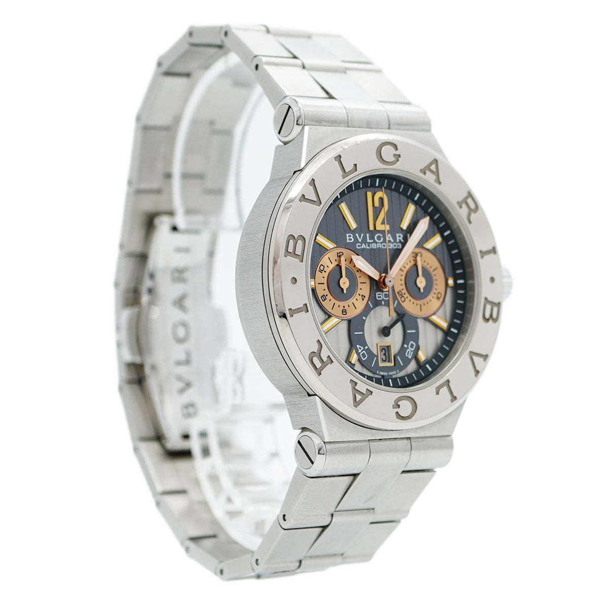 【5wwm0285】ブルガリ ディアゴノ カリブロ303 DG42C14SWGSDCH グレー文字盤【中古】腕時計 メンズ