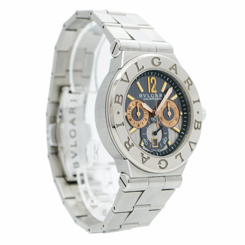 【5wwm0285】ブルガリ ディアゴノ カリブロ303 DG42C14SWGSDCH グレー文字盤【中古】腕時計 メンズ