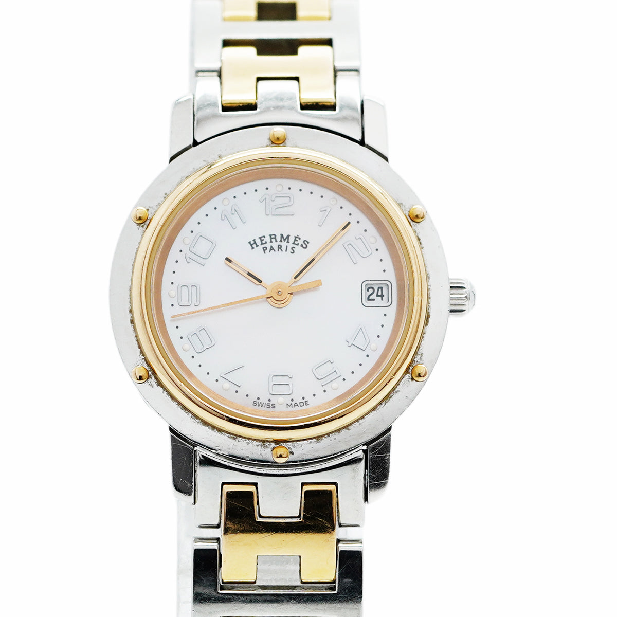 【5wwm0288】エルメス クリッパー CL4.221 ピンク文字盤【中古】腕時計 レディース