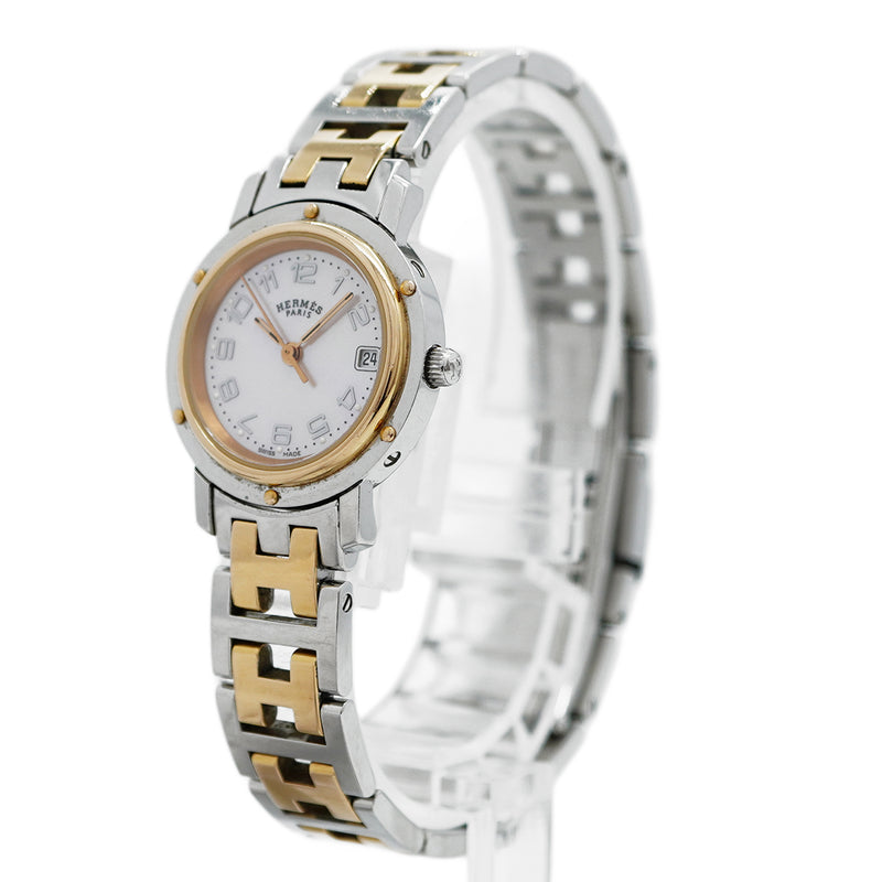 【5wwm0288】エルメス クリッパー CL4.221 ピンク文字盤【中古】腕時計 レディース