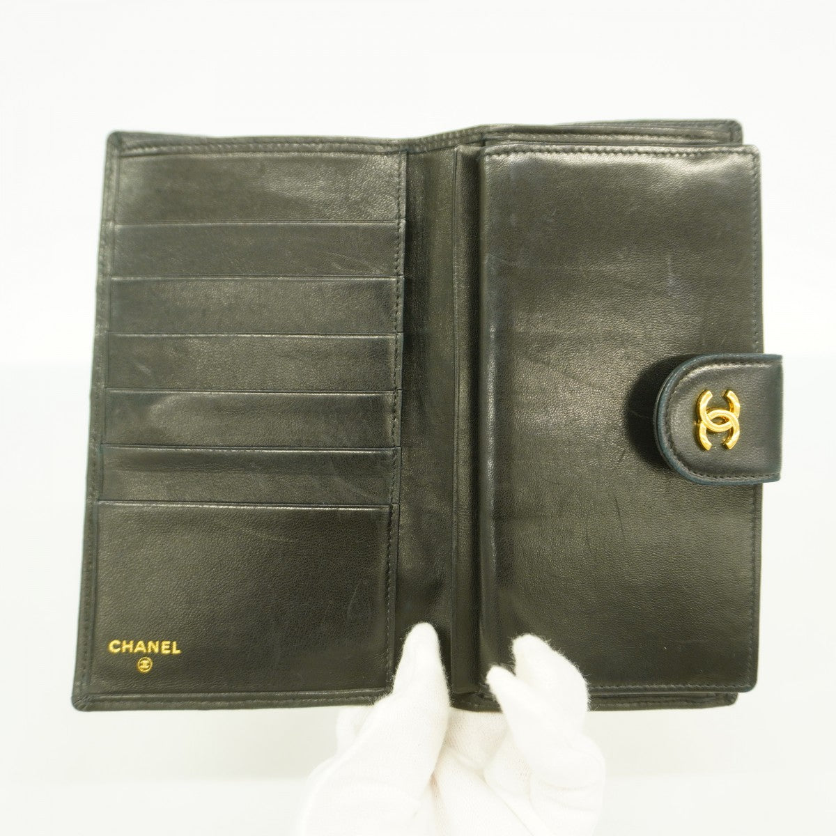 6aa0103-k】シャネル 長財布 ビコローレ ラムスキン ブラック ゴールド