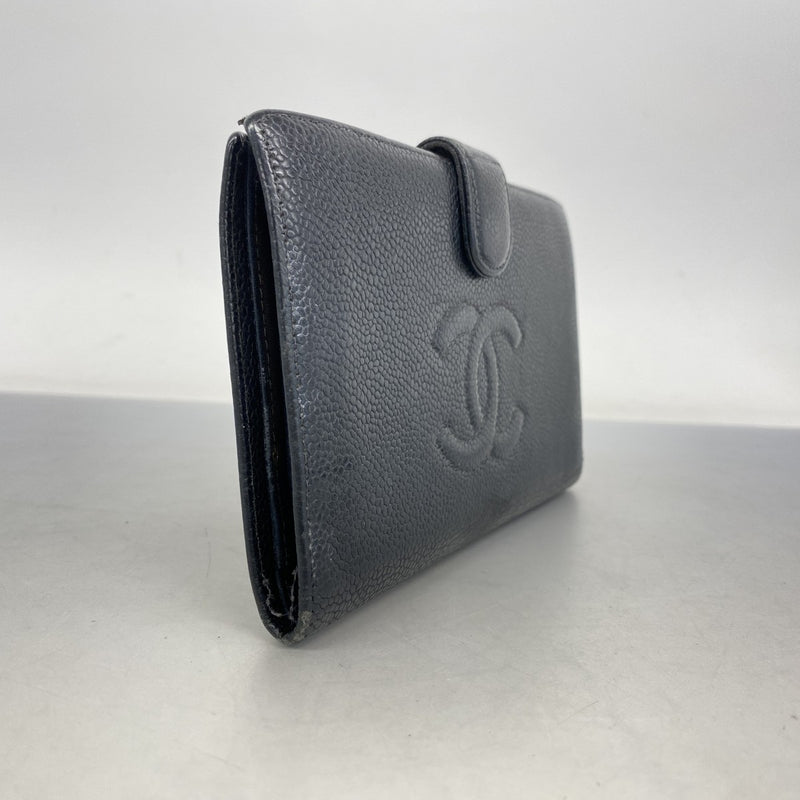 6ab0217-k】シャネル 長財布 キャビアスキン ブラック ゴールド金具