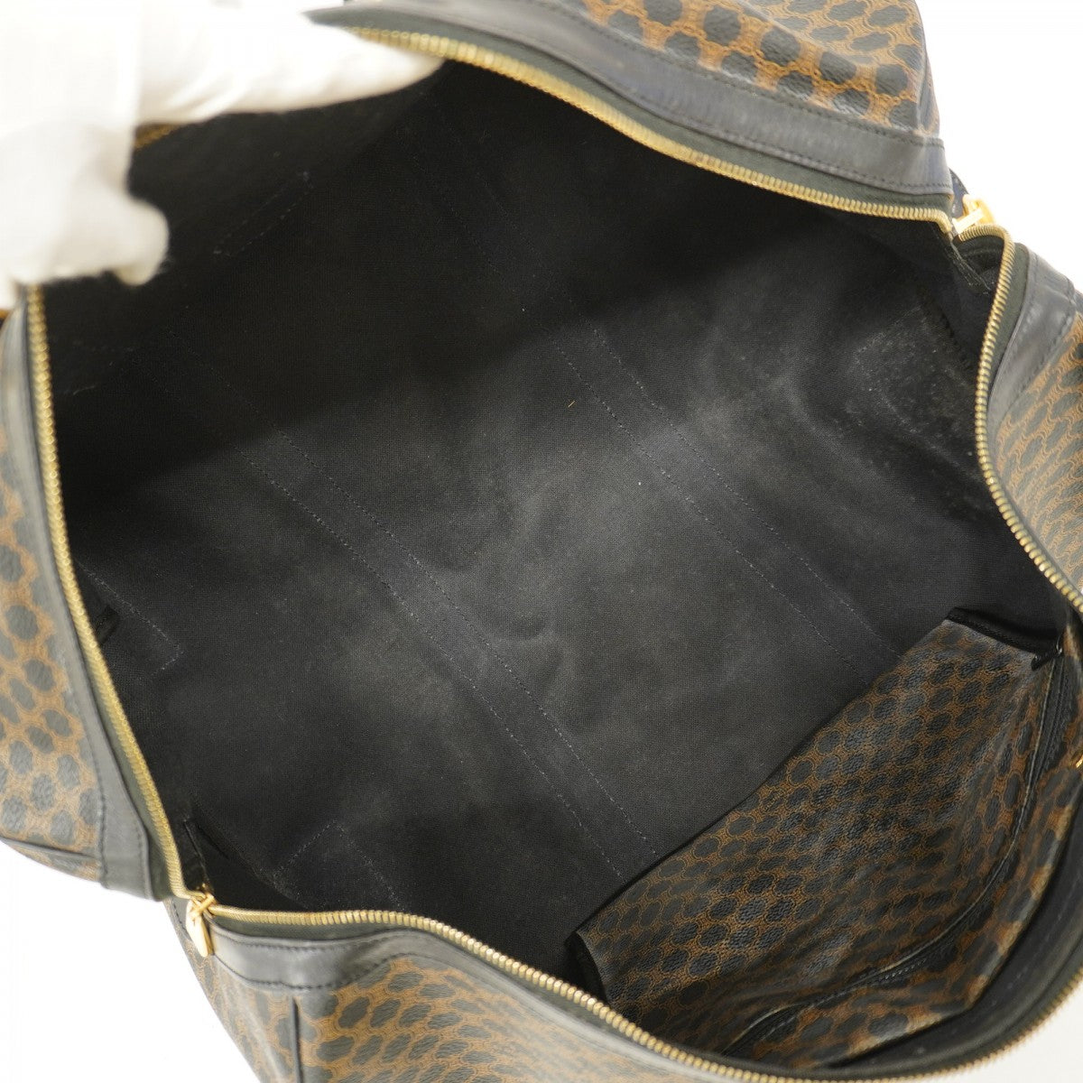 6ab0441-k】セリーヌ ボストンバッグ マカダム PVC ブラック ゴールド