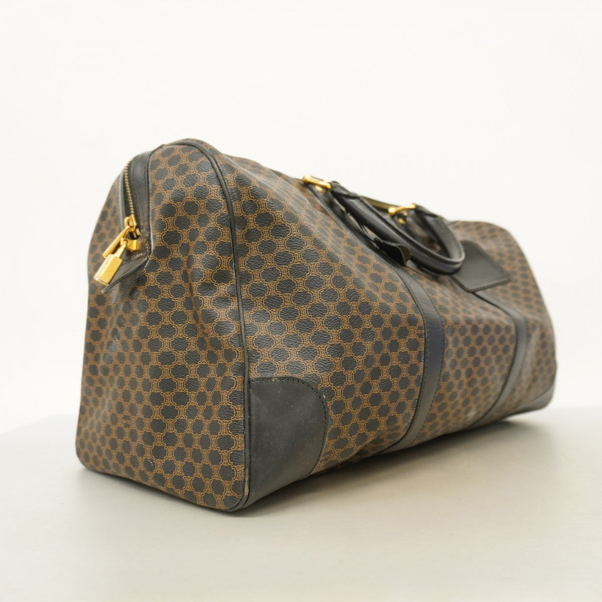 6ab0441-k】セリーヌ ボストンバッグ マカダム PVC ブラック ゴールド