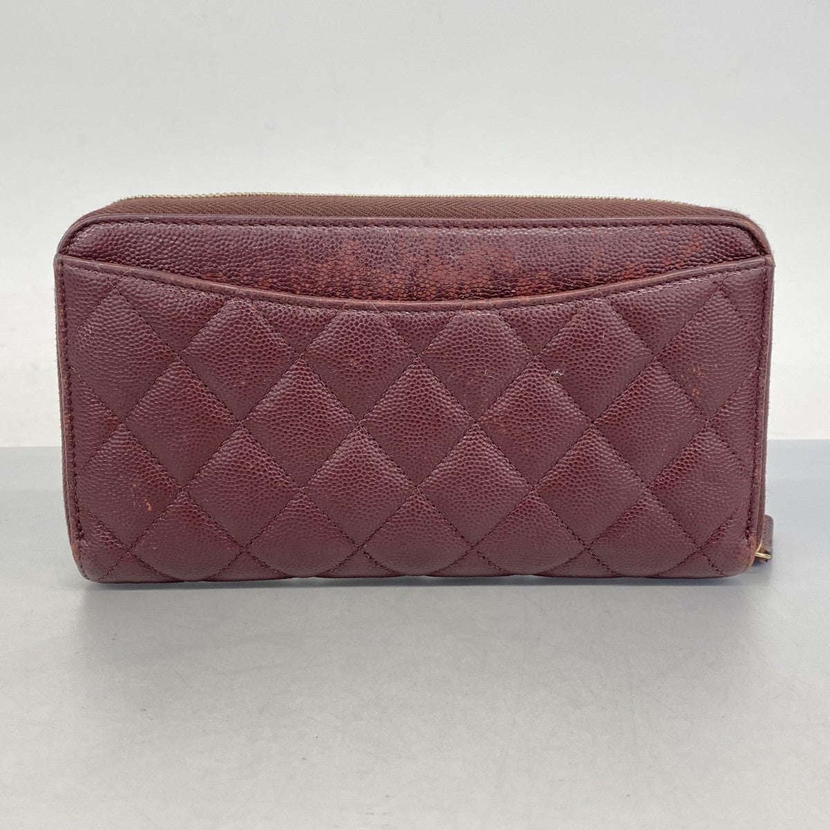 6ab0690-k】シャネル 長財布 マトラッセ キャビアスキン ボルドー