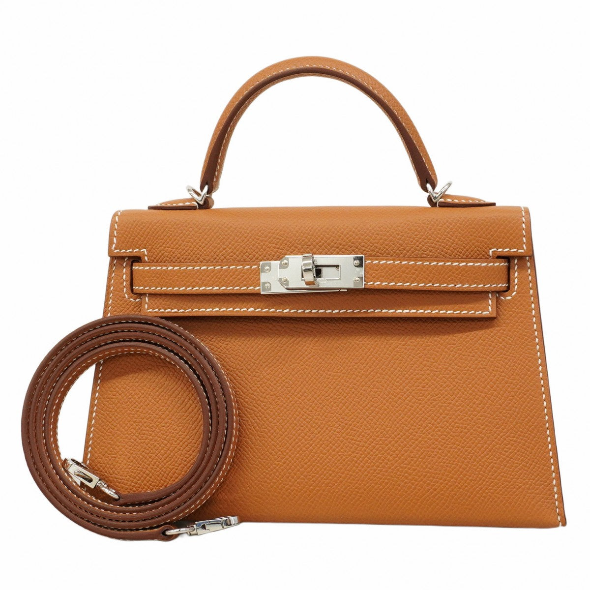 ★SALE【6ab0729-g】エルメス ハンドバッグ ミニケリー2 ヴォーエプソン ゴールド シルバー金具 K刻印 2wayバッグ【中古】レディース