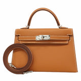 ★SALE【6ab0729-g】エルメス ハンドバッグ ミニケリー2 ヴォーエプソン ゴールド シルバー金具 K刻印 2wayバッグ【中古】レディース
