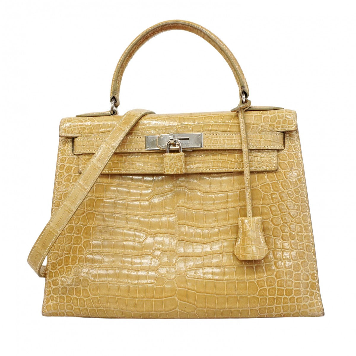 ★SALE【6ab0941-g】エルメス ハンドバッグ ケリー28 ポロサス プシエール シルバー金具 □C刻印 2wayバッグ【中古】レディース