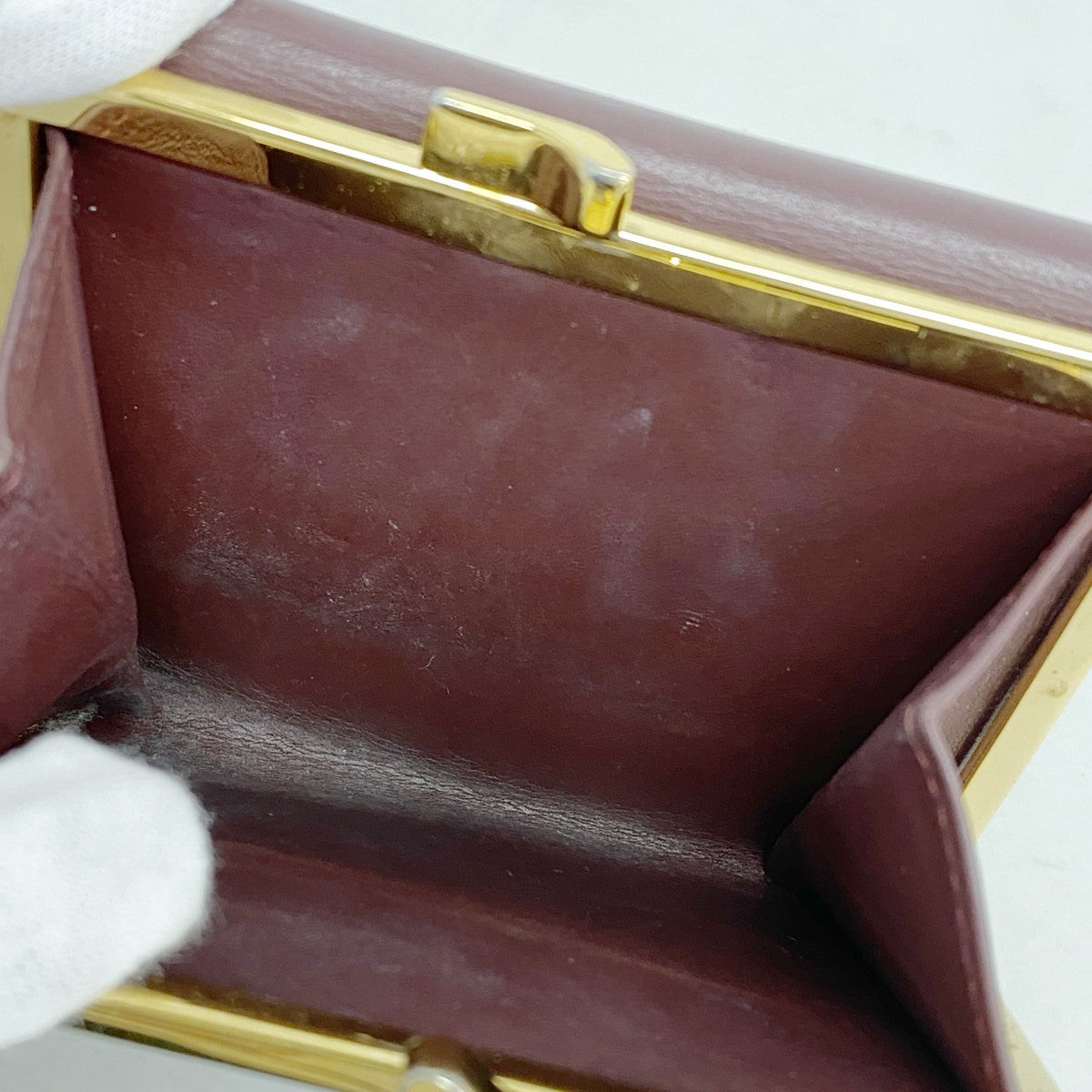 6ab1580】カルティエ 三つ折り財布 マスト レザー ボルドー ゴールド