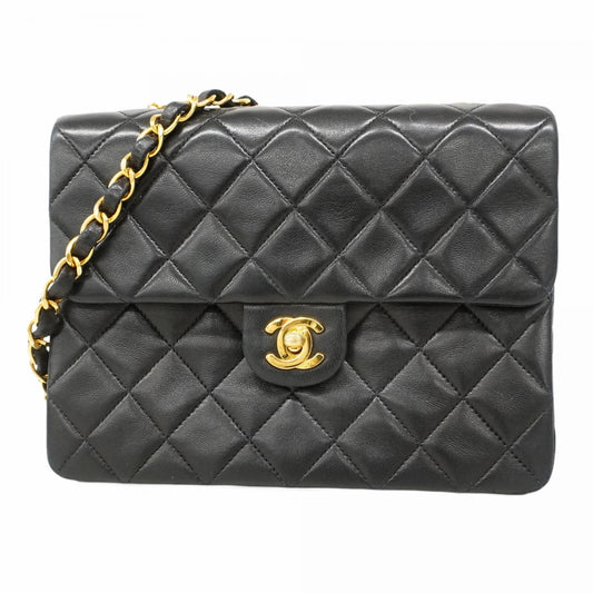 【6ad3884-k】シャネル ショルダーバッグ マトラッセ チェーンショルダー ラムスキン ブラック ゴールド金具【中古】レディース